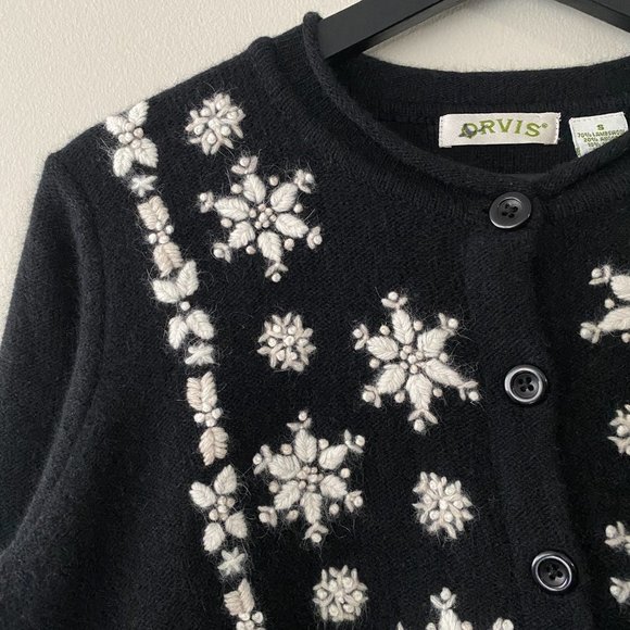 Vintage Orvis Snowflake Embroidery Lambswool Angora Blend Knit Cardigan - Picture 4 of 9